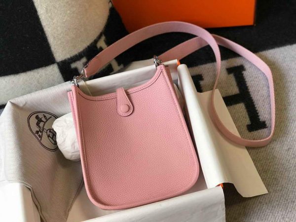 Replica Hermes Evelyne Bag Hermes Mini Crossbody Bag 20407 Silver Buckle Pink