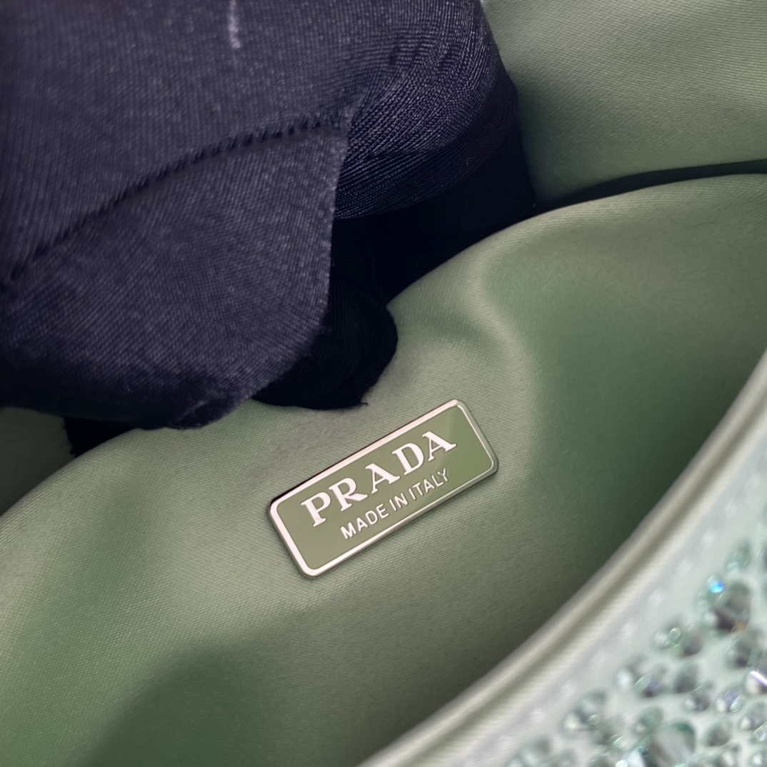 Replica Prada 1BC169 Prada Cleo satin bag with appliqués Green