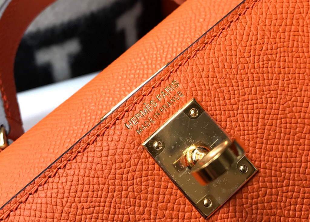 Replica Hermes Kelly Bag Hermes 19CM Epsom Shoulder Mini Bag Orange 20464