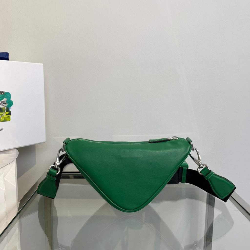 Replica Prada Leather Prada Triangle shoulder bag 1BH190 Green
