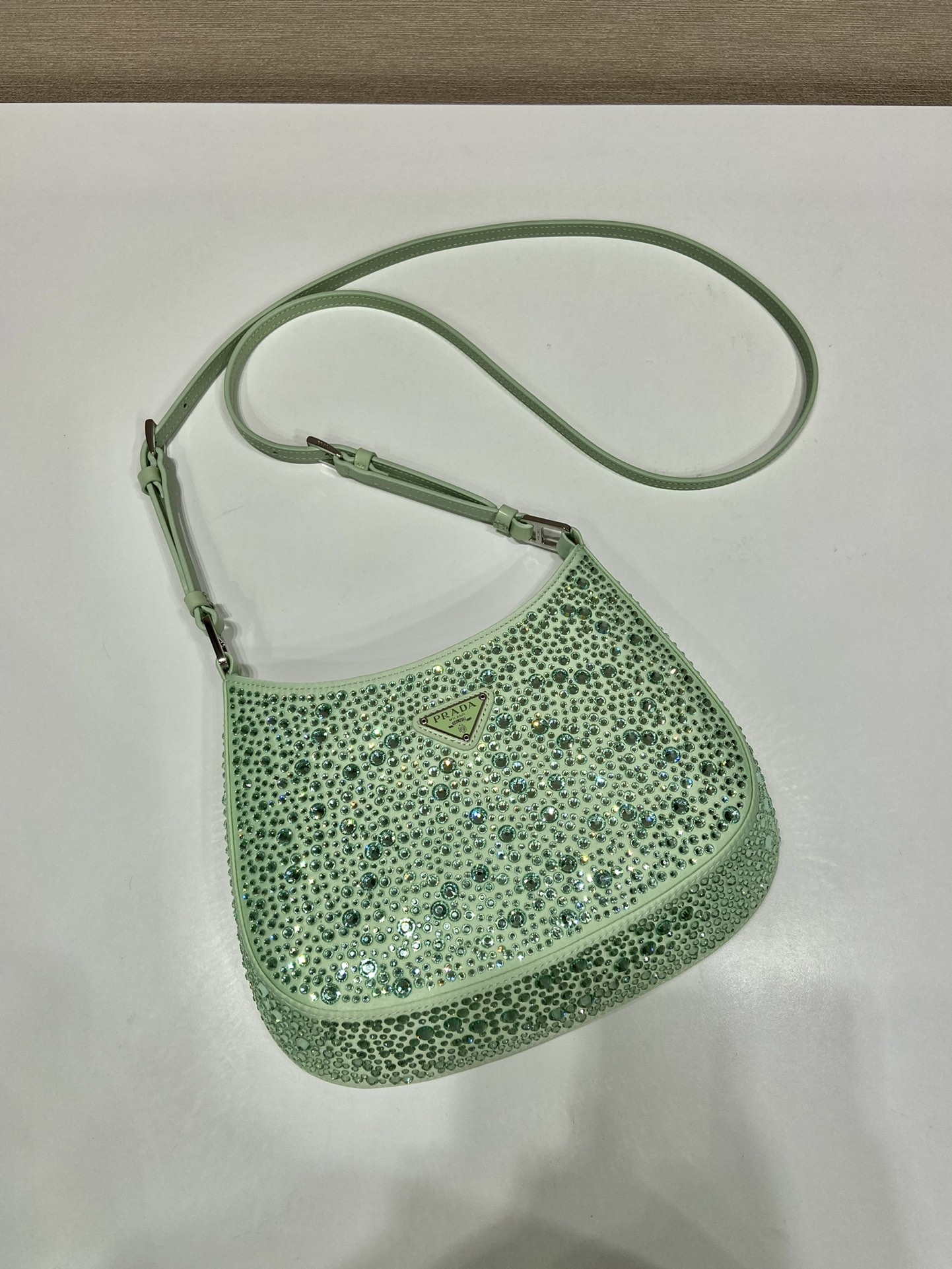 Replica Prada 1BC169 Prada Cleo satin bag with appliqués Green