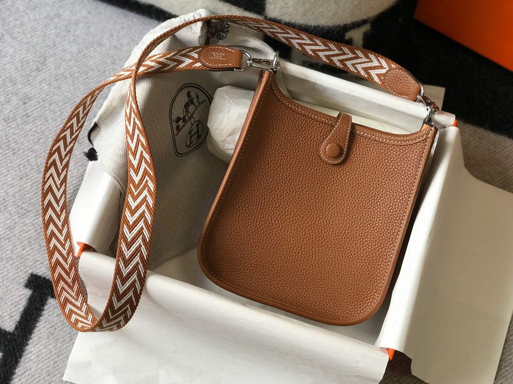 Replica Hermes Evelyne Bag Designer Hermes Mini Crossbody Real Bag 20422 Brown
