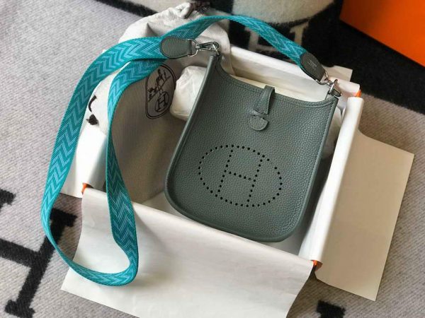 Replica Hermes Evelyne Bag Hermes Mini Crossbody Bag 20412 Silver Buckle Dark Green