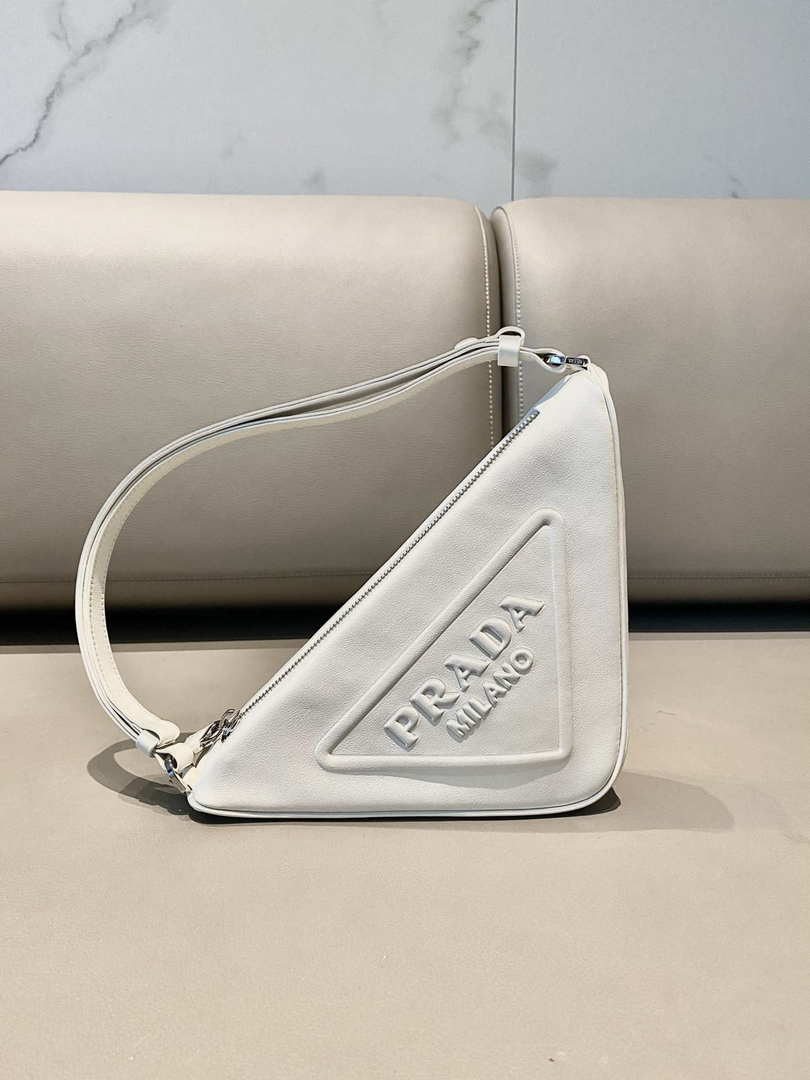 Replica Prada 1NQ043 Triangle leather pouch White