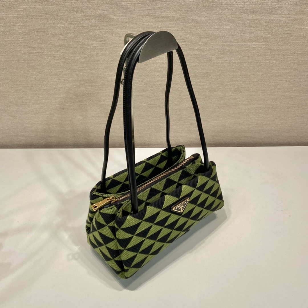 Replica Prada 1BA368 From The Runway Small embroidered fabric Prada Symbole bag Black Ivy Green