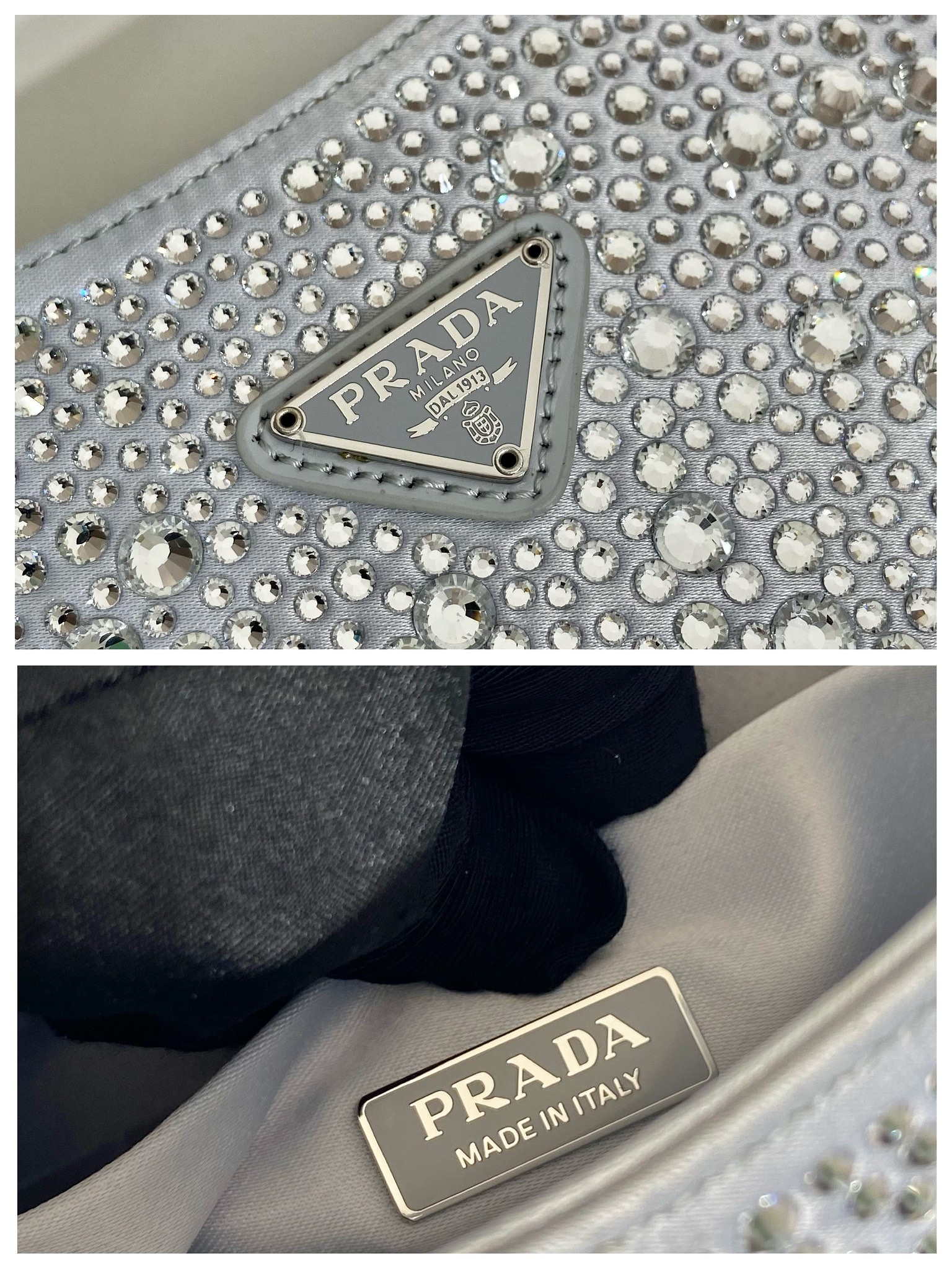 Replica Prada 1BC169 Prada Cleo satin bag with appliqués White