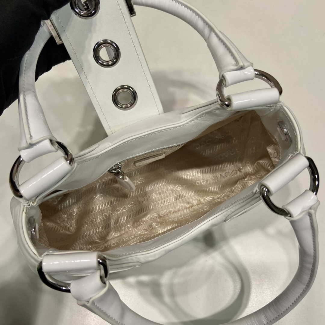 Replica Prada 1BA368 Moon padded patent leather bag White