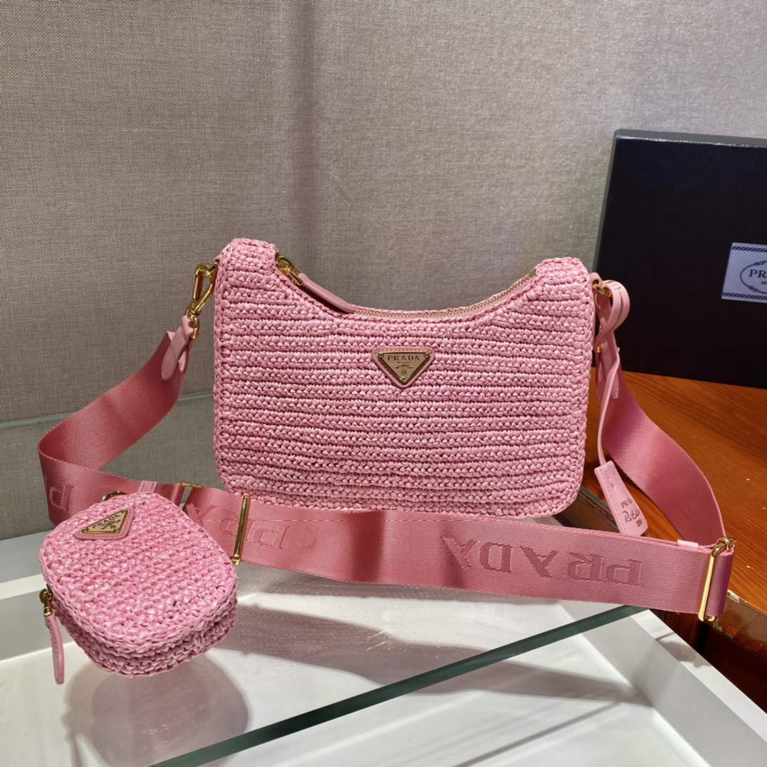 Replica Prada 1BH204 Prada Re-Edition 2005 Raffia Bag in Pink