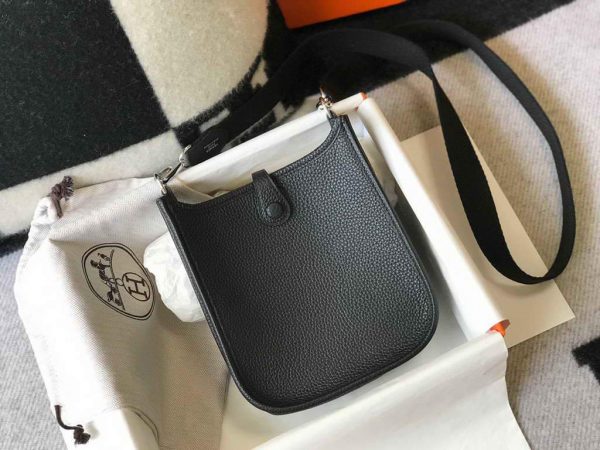 Replica Hermes Evelyne Bag Hermes Mini Crossbody Bag 20398 Silver Buckle Black