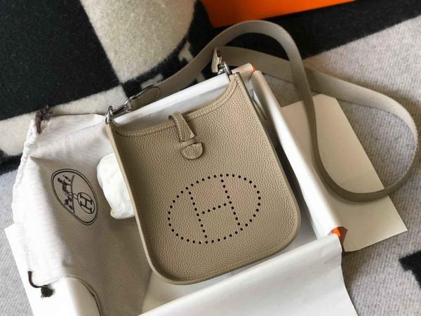 Replica Hermes Evelyne Bag Hermes Mini Crossbody Bag 20403 Silver Buckle Kakhi