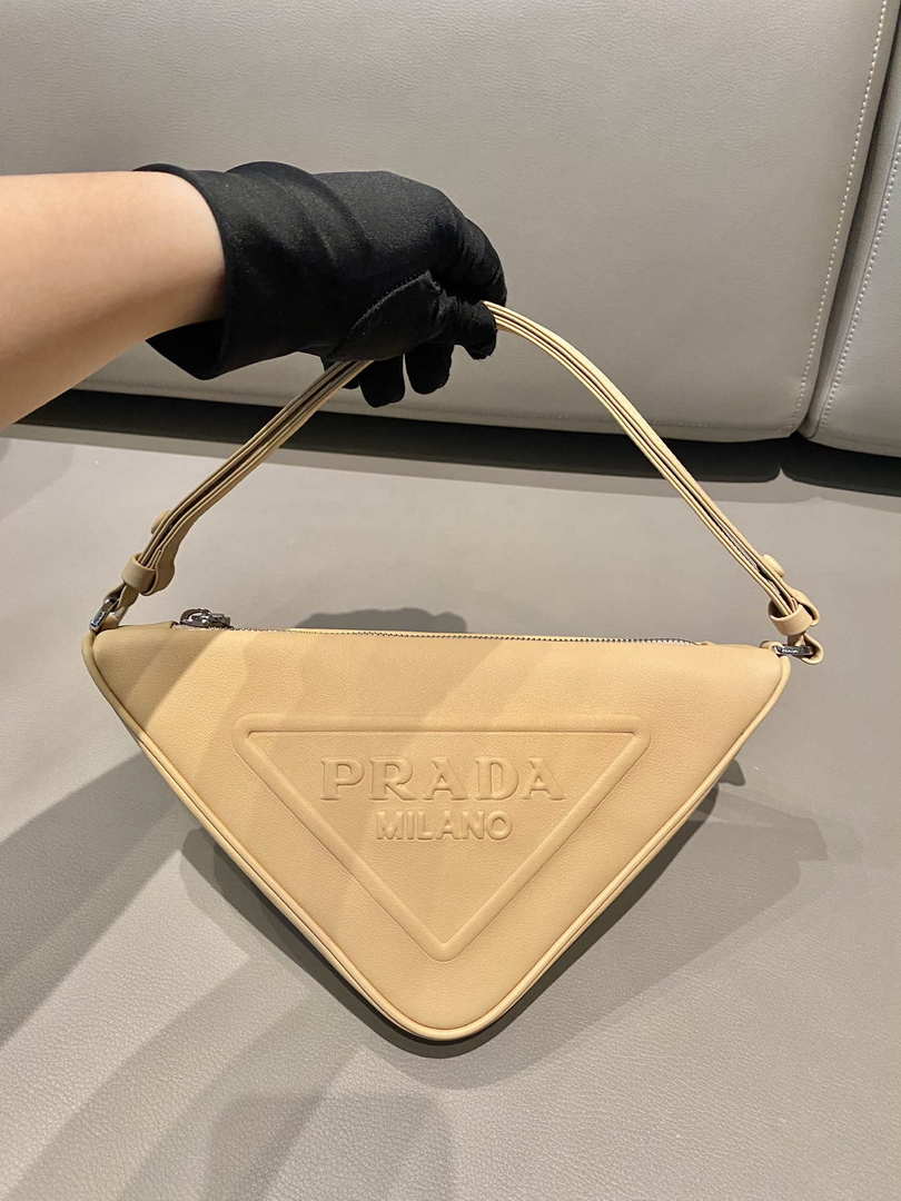 Replica Prada 1NQ043 Triangle leather pouch Apricot