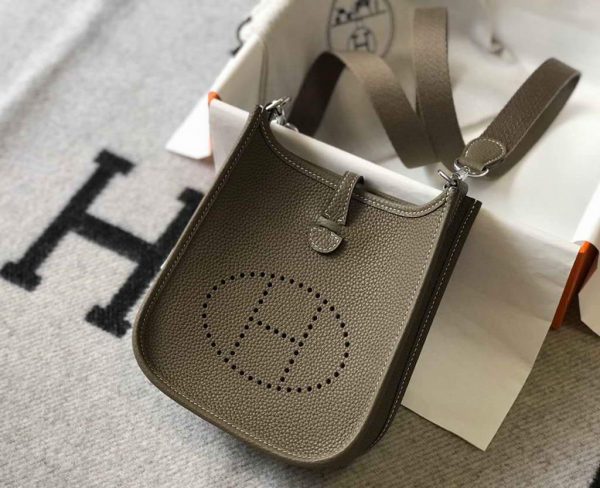 Replica Hermes Evelyne Bag Hermes Mini Crossbody Bag 20400 Silver Buckle Dark Gray