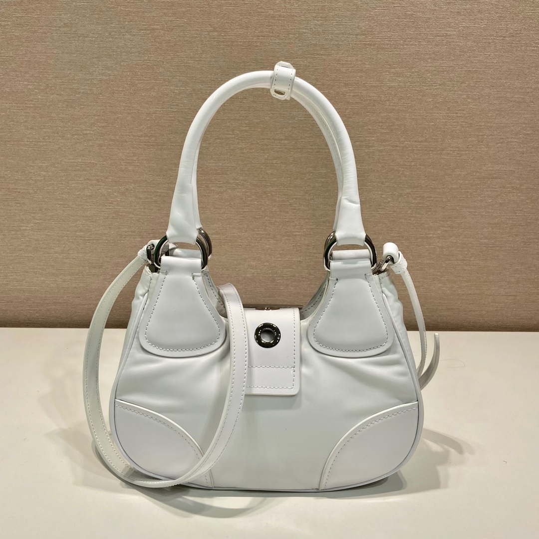 Replica Prada 1BA368 Moon padded patent leather bag White