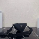 Replica Prada Leather Prada Triangle shoulder bag 1BH190 Black