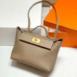 Replica Hermes Kelly 2424 Leather 29cm H230267 Elephant gray Shoulder bag