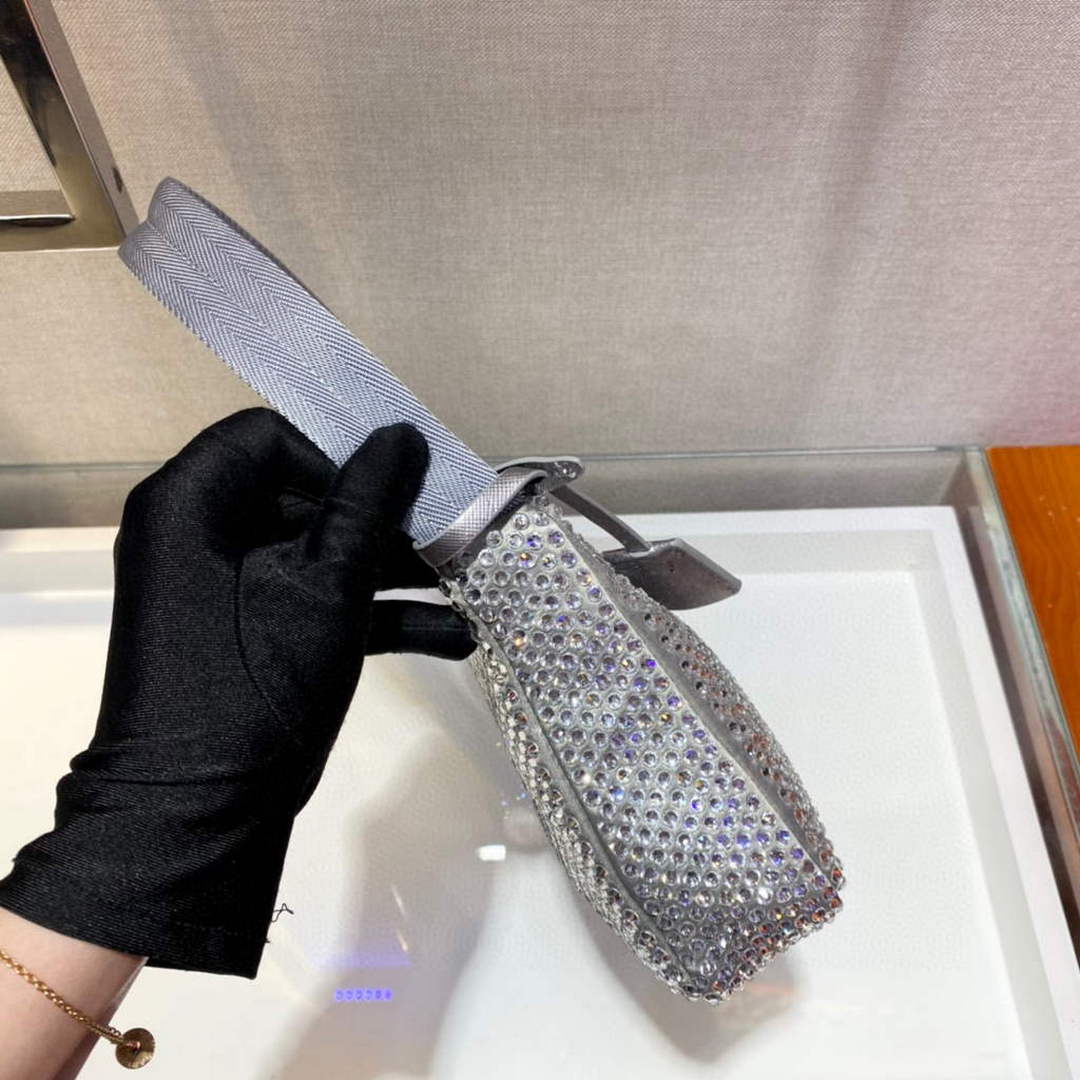 Replica Prada 1NE515 Satin mini-bag with artificial crystals gray