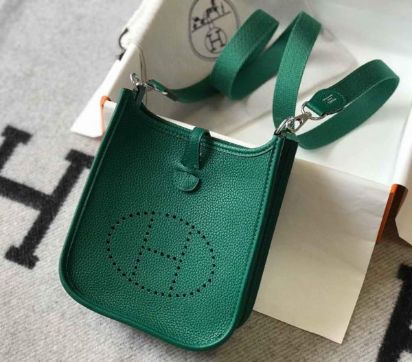 Replica Hermes Evelyne Bag Hermes Mini Crossbody Bag 20404 Silver Buckle Dark Green