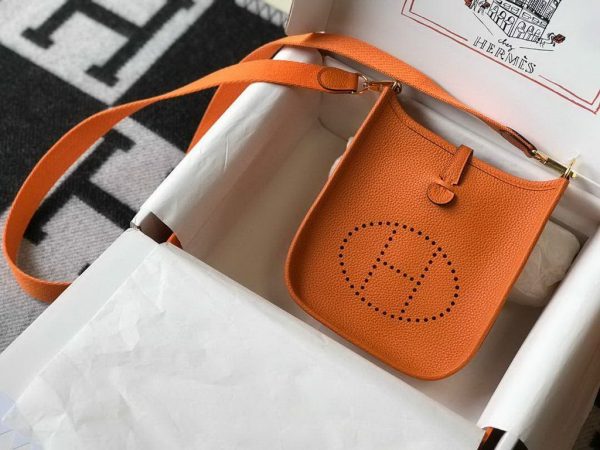 Replica Hermes Evelyne Bag Designer Hermes Mini Crossbody Bag 20390 Gold Buckle Orange