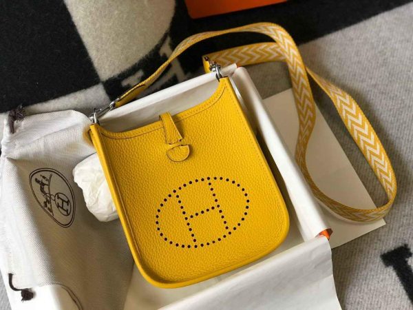 Replica Hermes Evelyne Bag Hermes Mini Crossbody Bag 20408 Silver Buckle Yellow