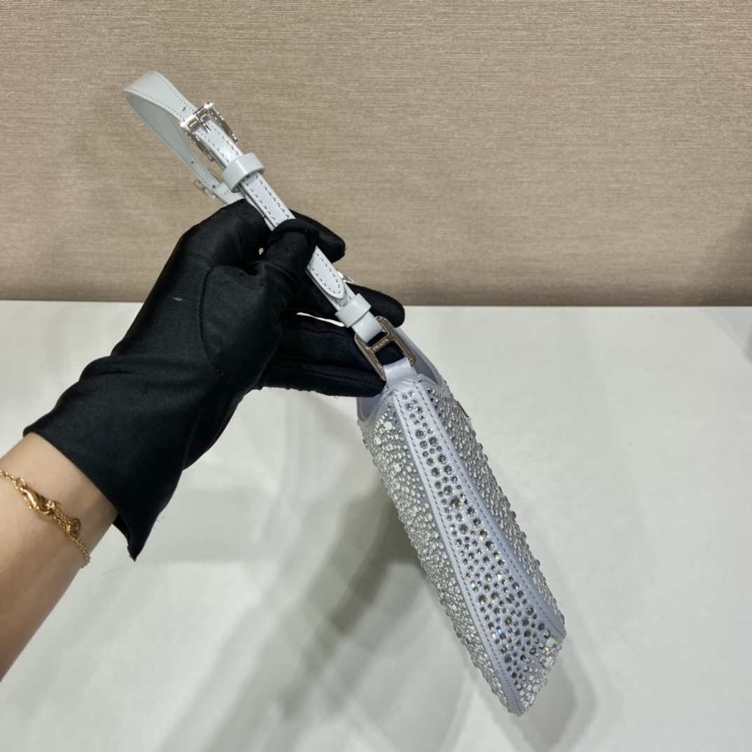 Replica Prada 1BC169 Prada Cleo satin bag with appliqués White