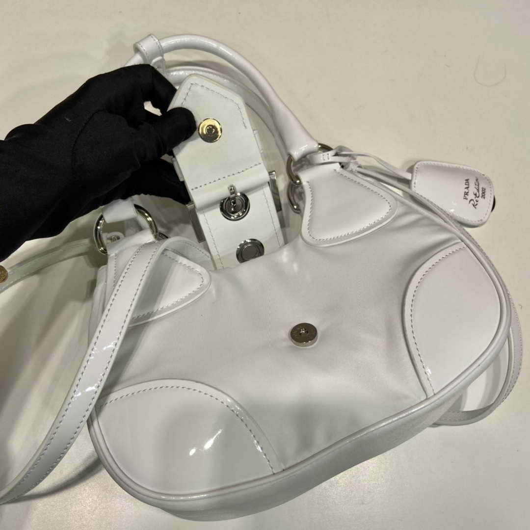 Replica Prada 1BA368 Moon padded patent leather bag White