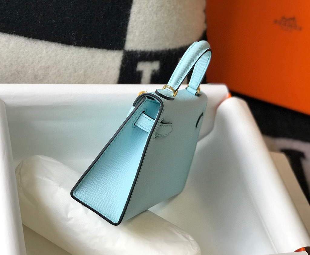 Replica Hermes Kelly Bag Hermes 19CM Epsom Shoulder Mini Bag Light blue 20473