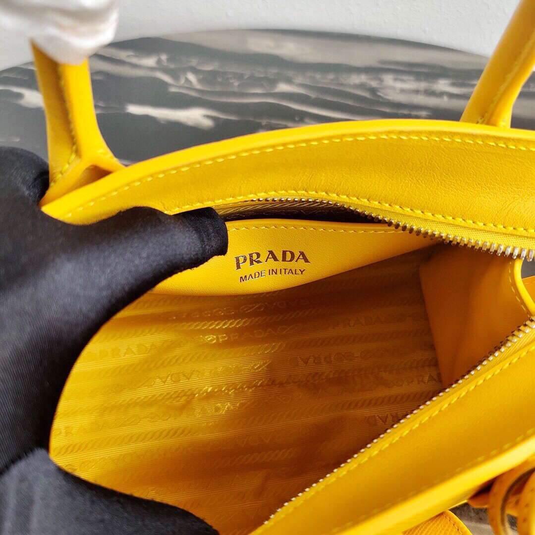 Replica Prada 1BA269 Saffiano Leather Prada Monochrome Bag Yellow