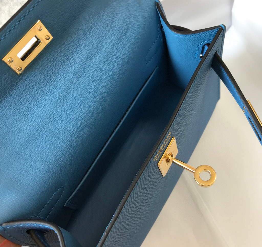 Replica Hermes Kelly Bag Hermes 19CM Epsom Shoulder Mini Bag Blue 20476