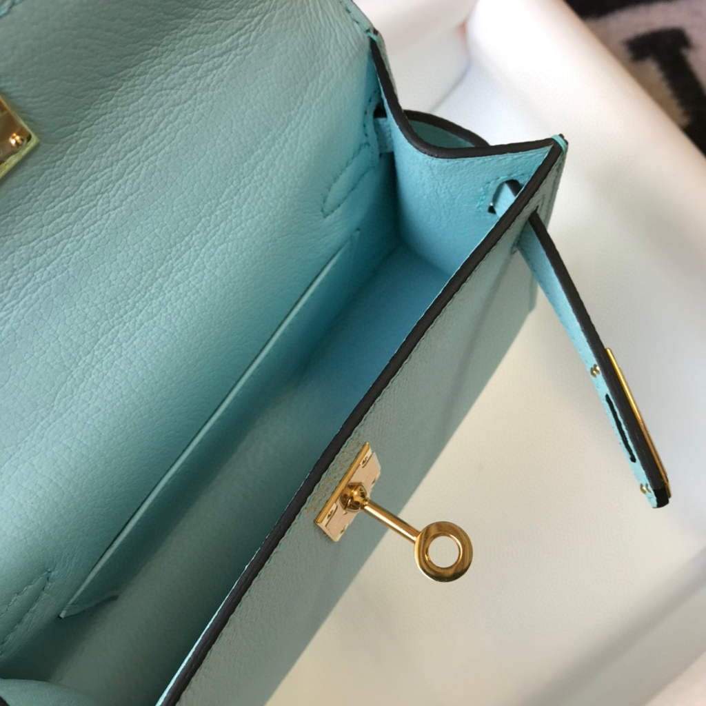 Replica Hermes Kelly Bag Hermes 19CM Epsom Shoulder Mini Bag Light blue 20473