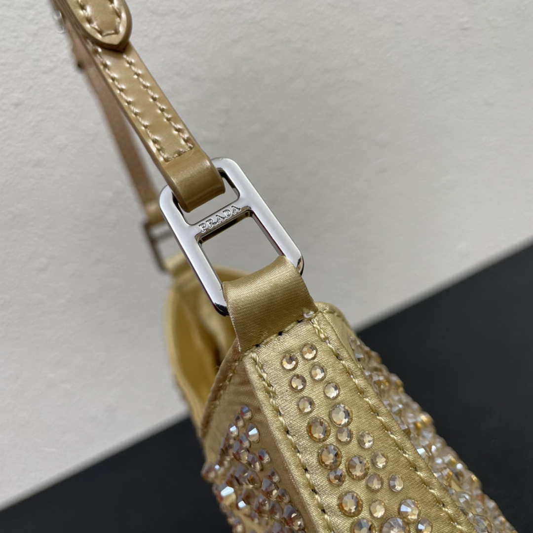 Replica Prada 1BC169 Prada Cleo satin bag with appliqués Gold