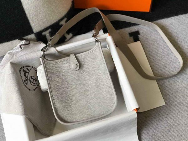 Replica Hermes Evelyne Bag Hermes Mini Crossbody Bag 20402 Silver Buckle Light Gray