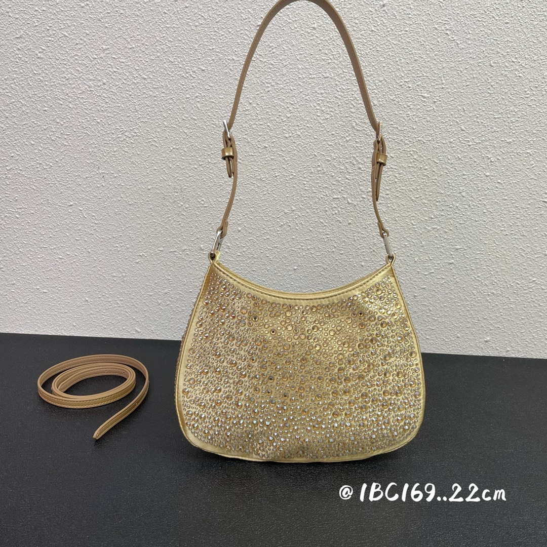 Replica Prada 1BC169 Prada Cleo satin bag with appliqués Gold
