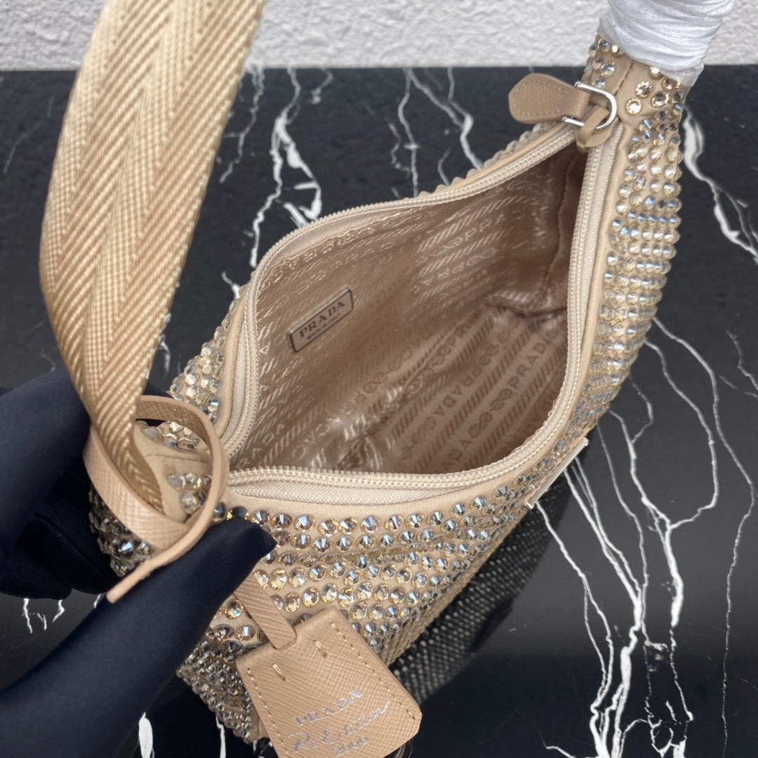 Replica Prada 1NE515 Satin mini-bag with artificial crystals apricot