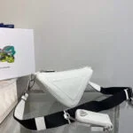 Replica Prada Leather Prada Triangle shoulder bag 1BH190 White