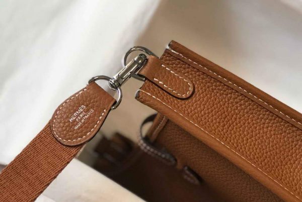 Replica Hermes Evelyne Bag Hermes Mini Crossbody Bag 20399 Silver Buckle Tan
