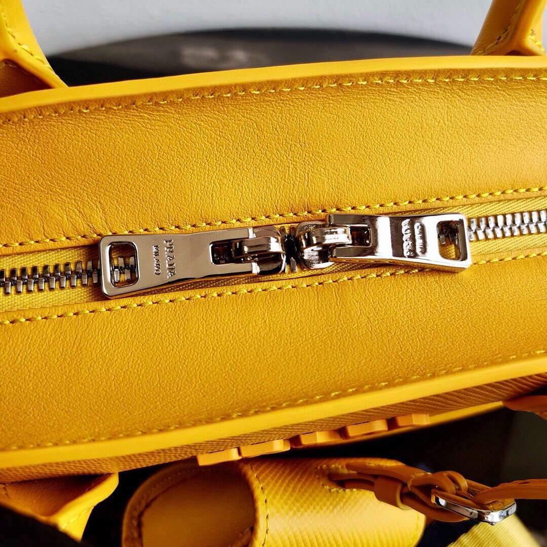 Replica Prada 1BA269 Saffiano Leather Prada Monochrome Bag Yellow