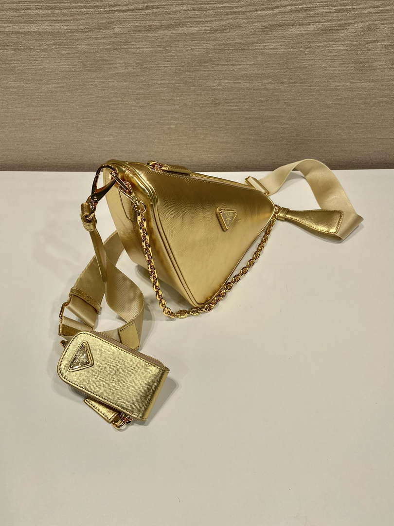 Replica Prada Leather Prada Triangle shoulder bag 1BH190 Gold