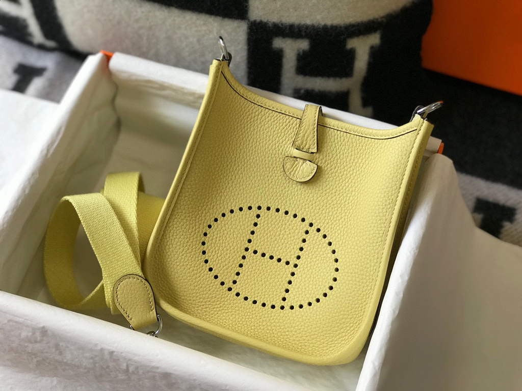 Replica Hermes Evelyne Bag Designer Hermes Mini Crossbody Real Bag 20434 Light Yellow