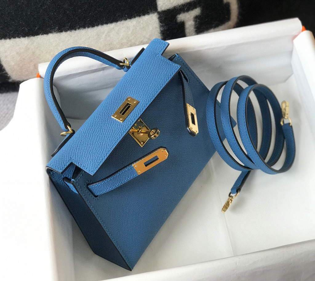 Replica Hermes Kelly Bag Hermes 19CM Epsom Shoulder Mini Bag Blue 20476