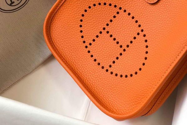 Replica Hermes Evelyne Bag Hermes Mini Crossbody Bag 20405 Silver Buckle Orange
