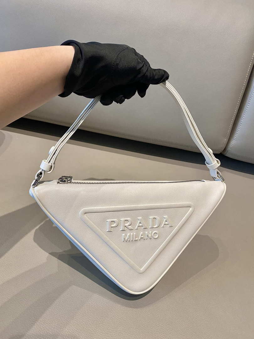 Replica Prada 1NQ043 Triangle leather pouch White