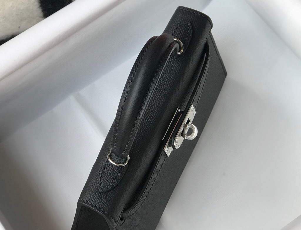 Replica Hermes Kelly Bag Hermes 19CM Epsom Shoulder Mini Bag Black Silver buckle 20456