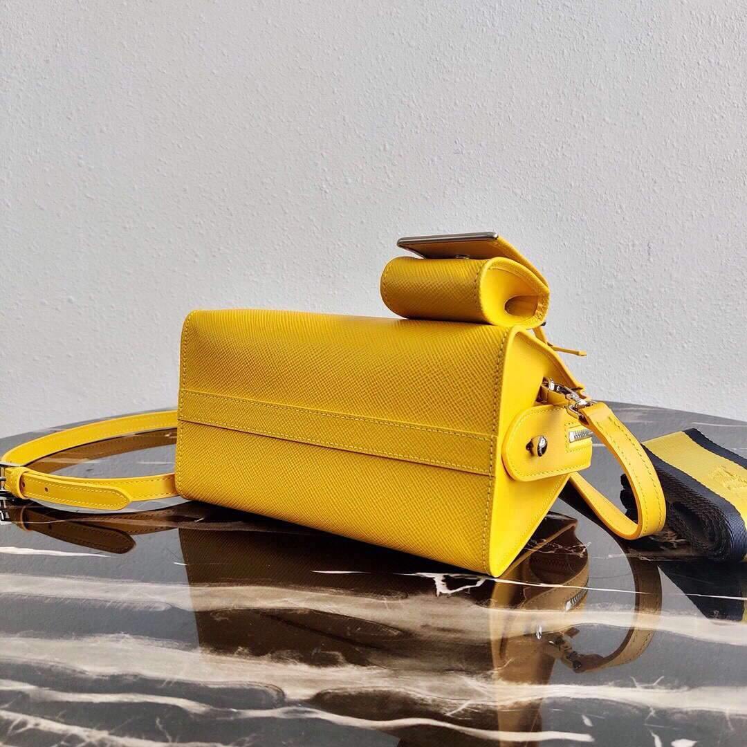 Replica Prada 1BA269 Saffiano Leather Prada Monochrome Bag Yellow