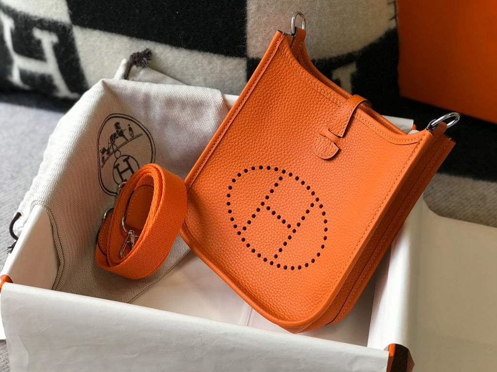 Replica Hermes Evelyne Bag Designer Hermes Mini Crossbody Real Bag 20428 Orange