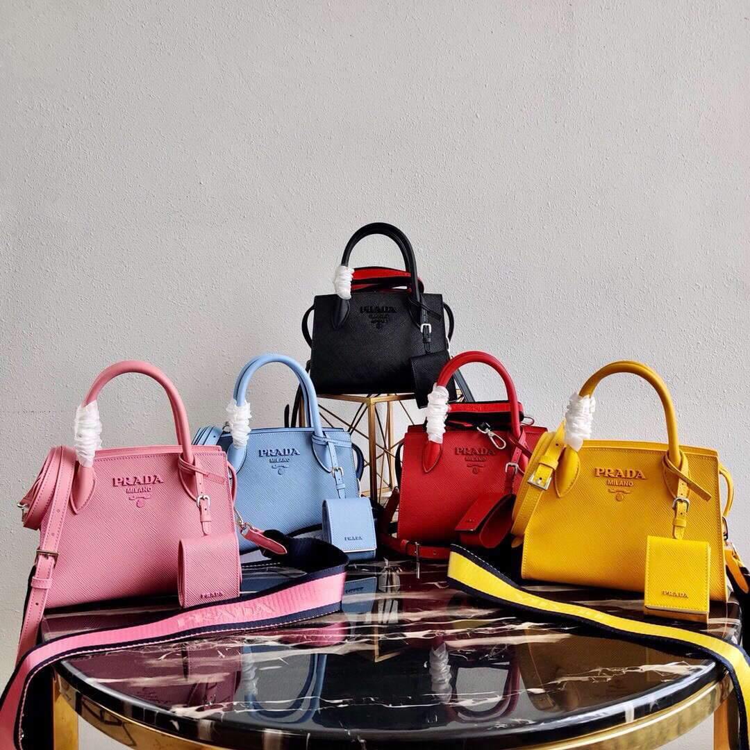 Replica Prada 1BA269 Saffiano Leather Prada Monochrome Bag Yellow