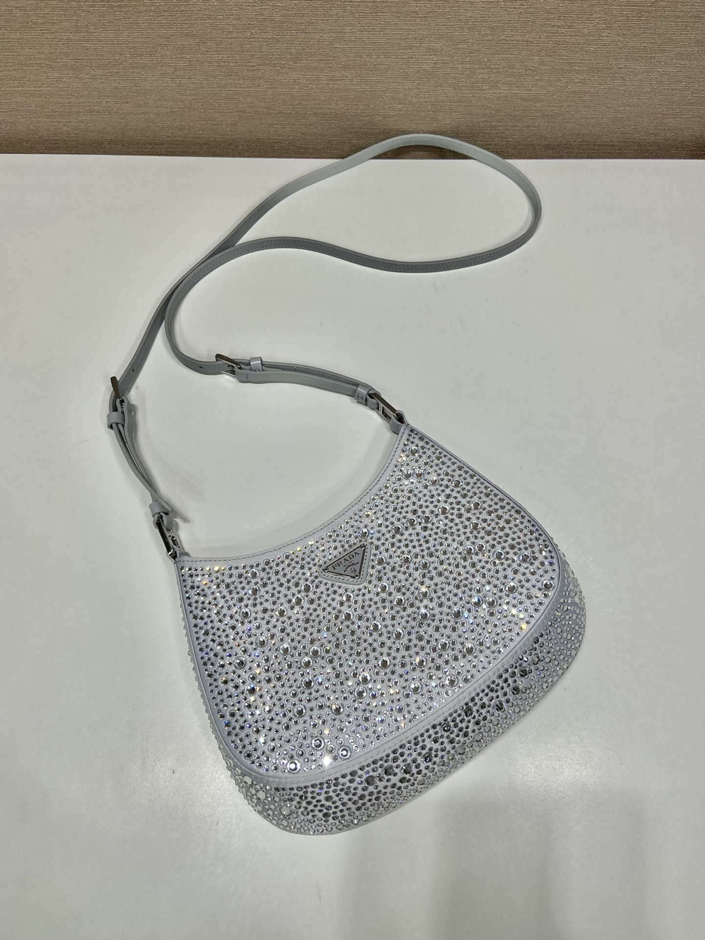 Replica Prada 1BC169 Prada Cleo satin bag with appliqués White