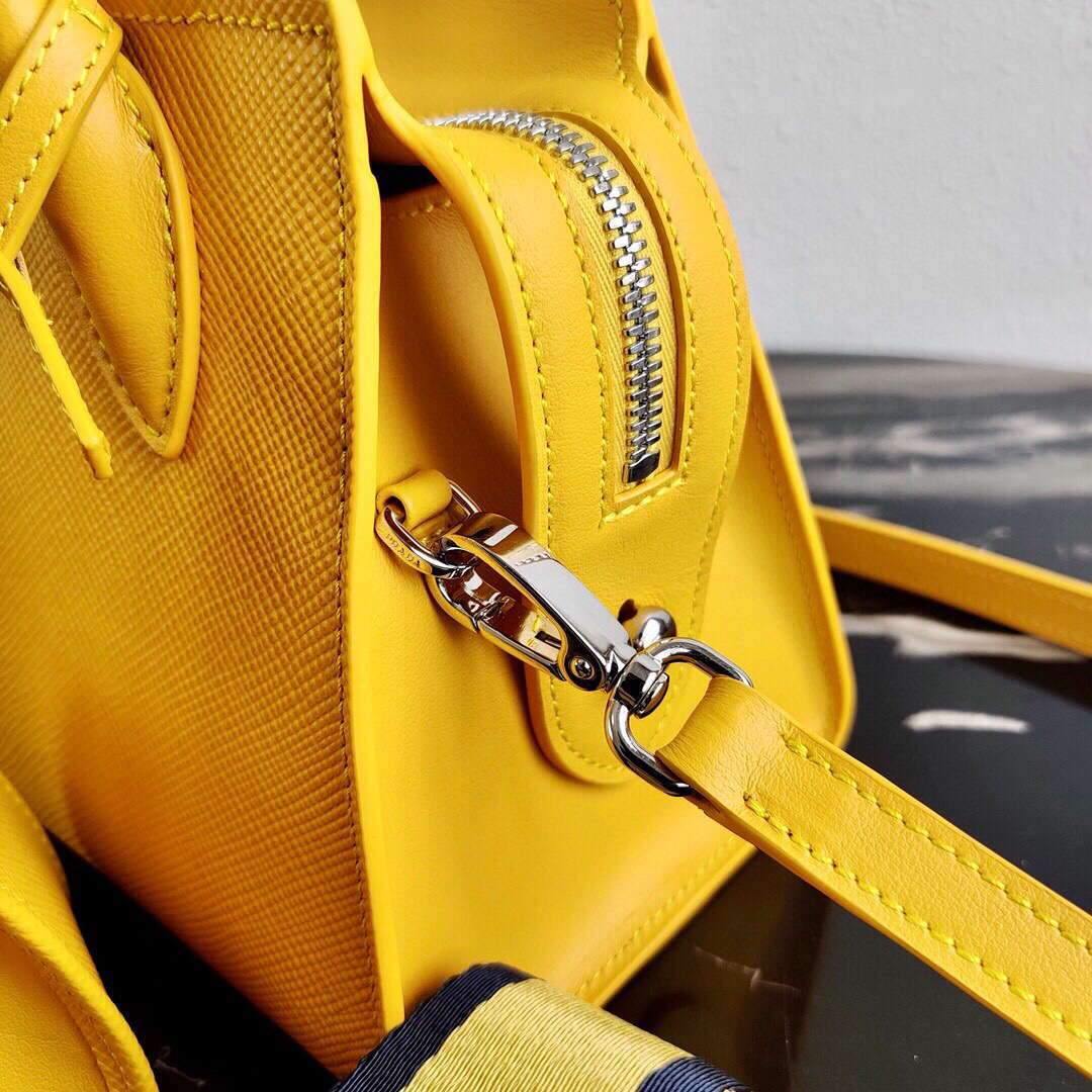 Replica Prada 1BA269 Saffiano Leather Prada Monochrome Bag Yellow