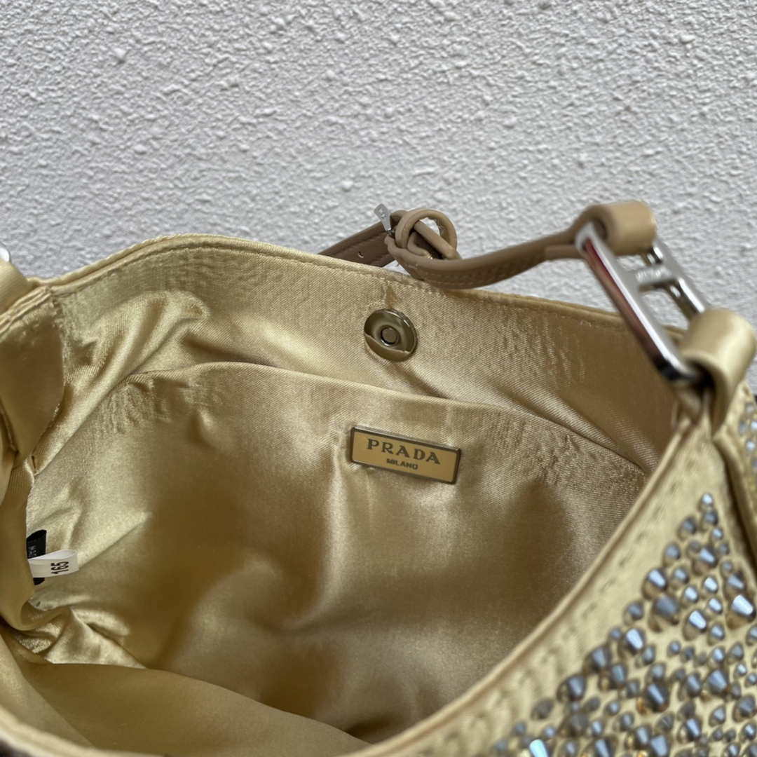 Replica Prada 1BC169 Prada Cleo satin bag with appliqués Gold
