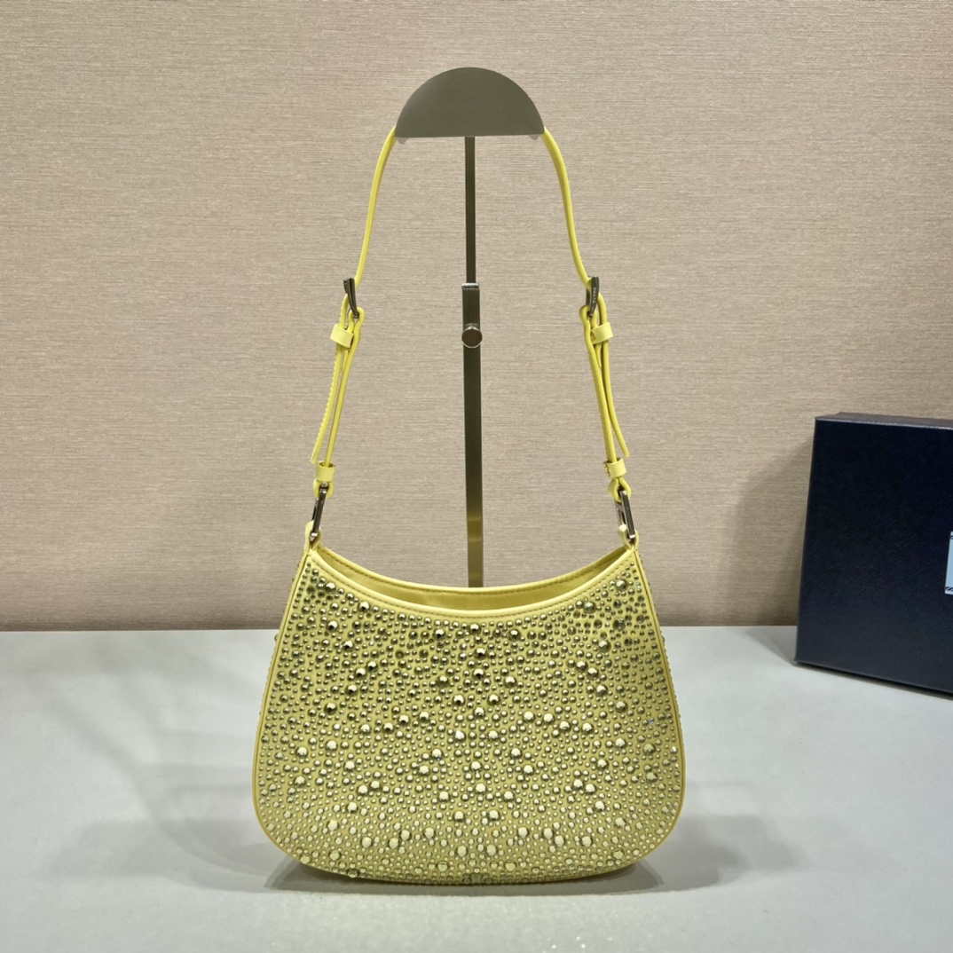 Replica Prada 1BC169 Prada Cleo satin bag with appliqués Yellow