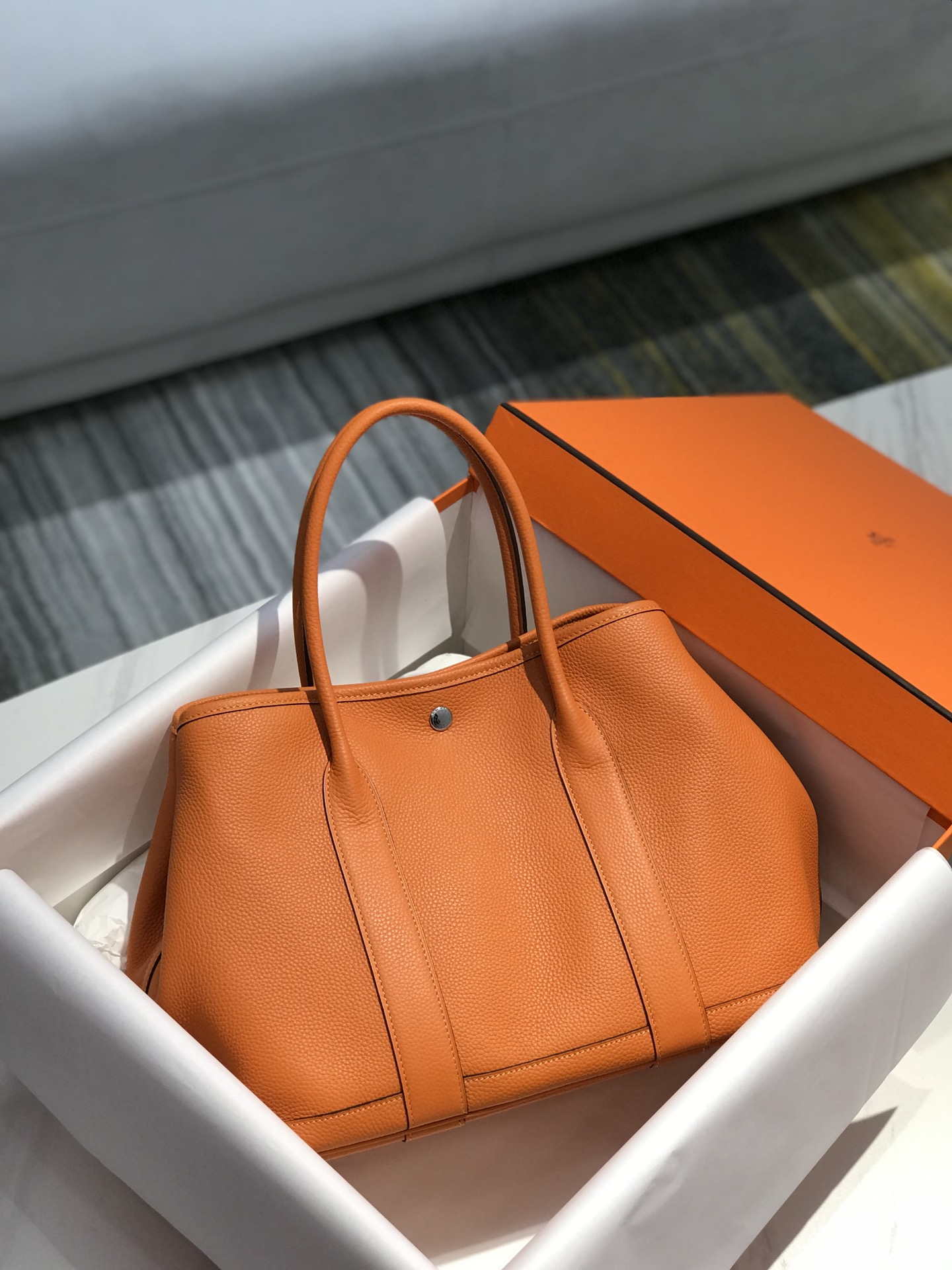 Replica Hermes Orange Clemence Garden Party 30cm Bag H239039